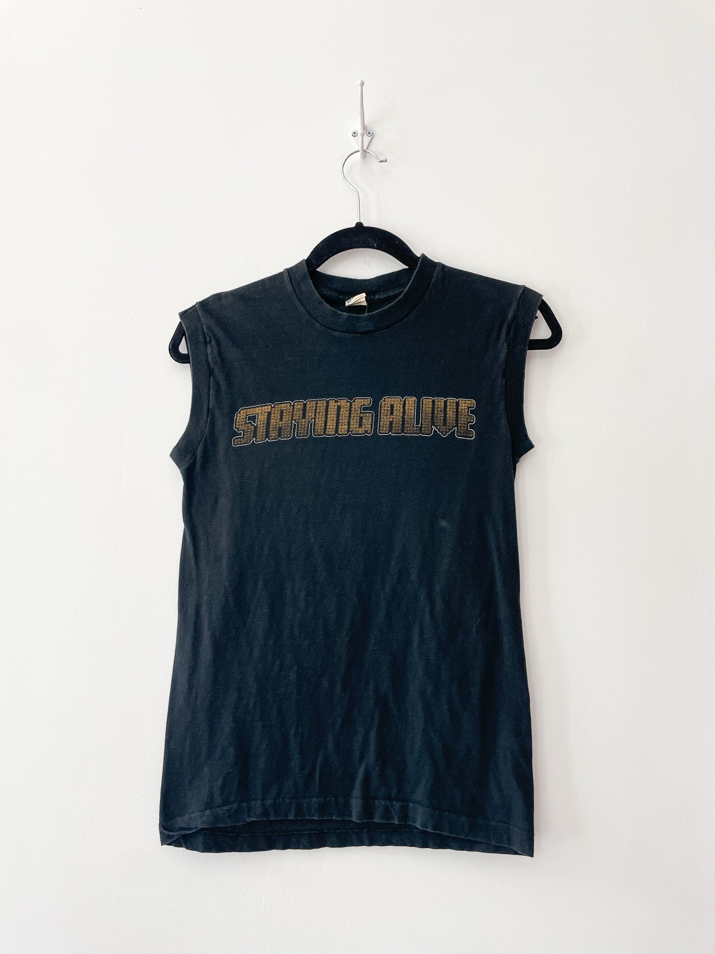 1980s Vintage Staying Alive Bee Gees Cotton Muscle Tank Top Sleeveless T-Shirt