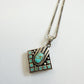 1980s Vintage Turquoise Diamond Shaped Inlay Hand Pendant Necklace