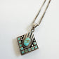 1980s Vintage Turquoise Diamond Shaped Inlay Hand Pendant Necklace