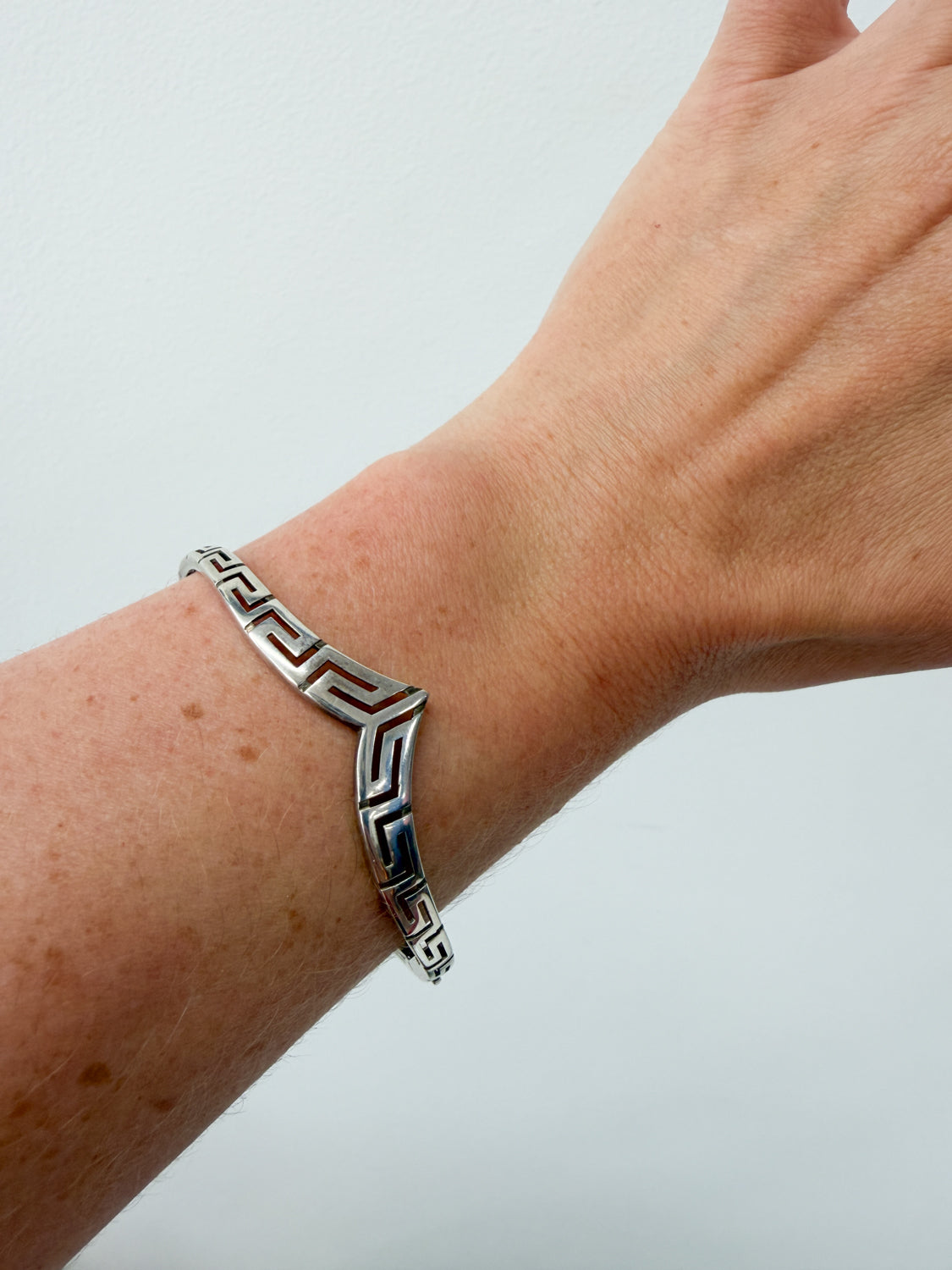 1980s Vintage Sterling Greek Key Cuff Bracelet