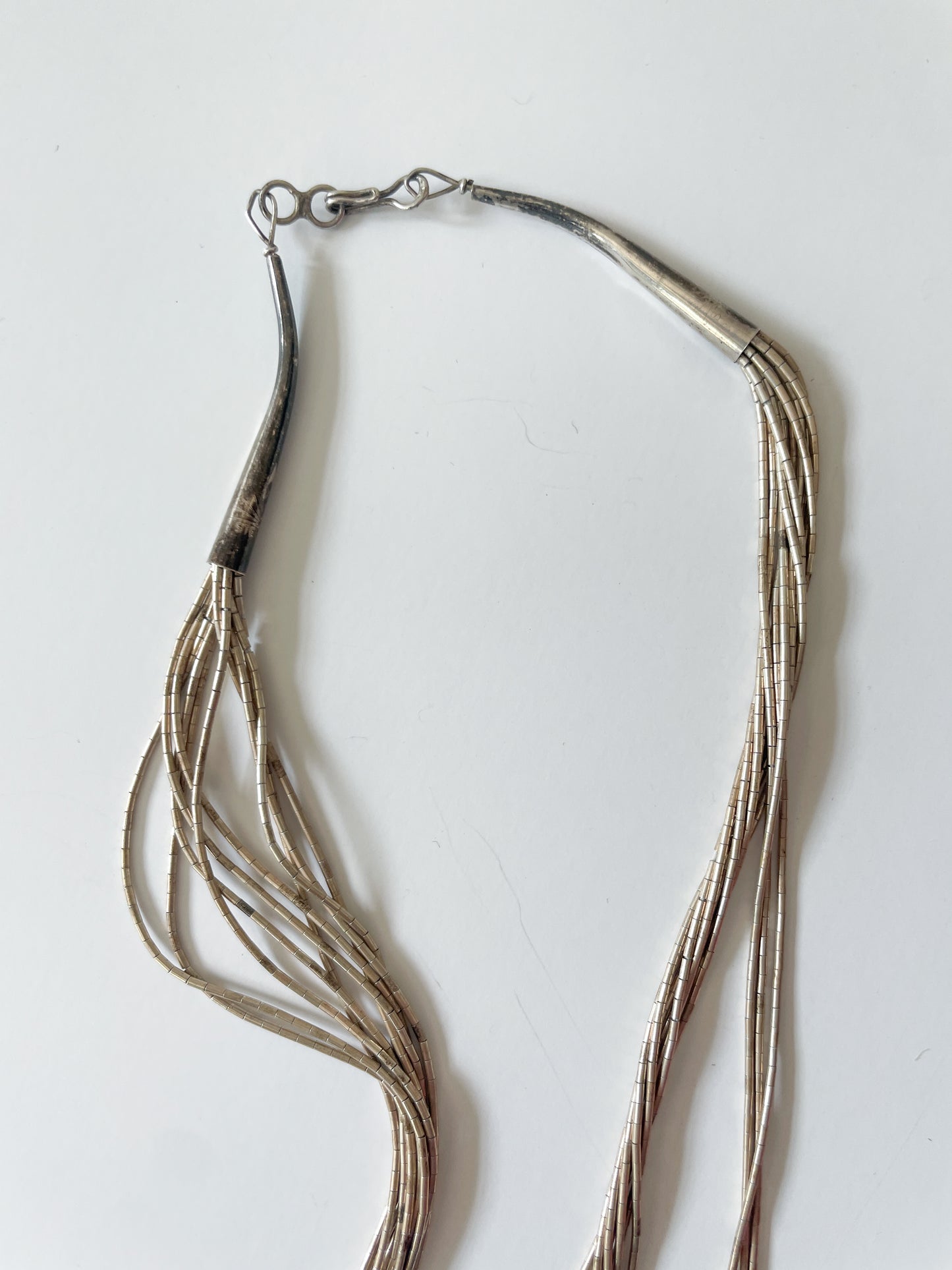 1970s Vintage Liquid Silver 10-Strand Onyx Necklace; attributed to Sensa Eustace Zuni