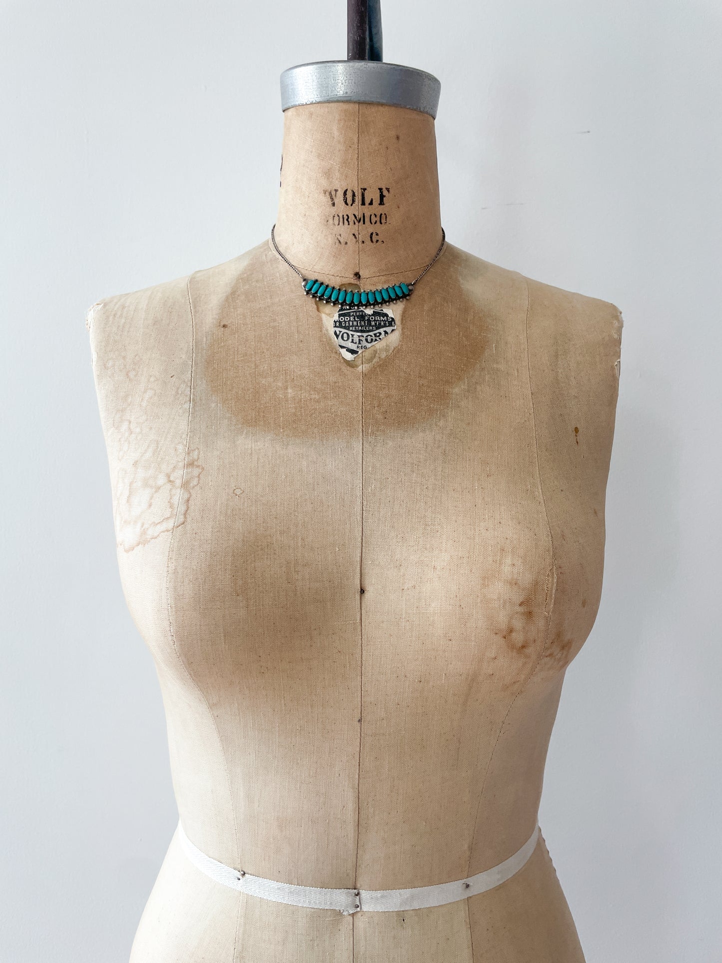 1950s Sterling and Turquoise 15 Stone Petit Point Bib Necklace