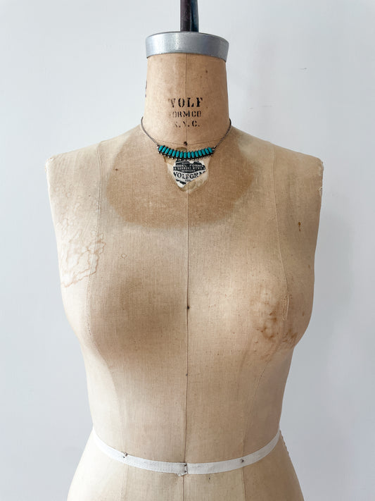 1950s Sterling and Turquoise 15 Stone Petit Point Bib Necklace