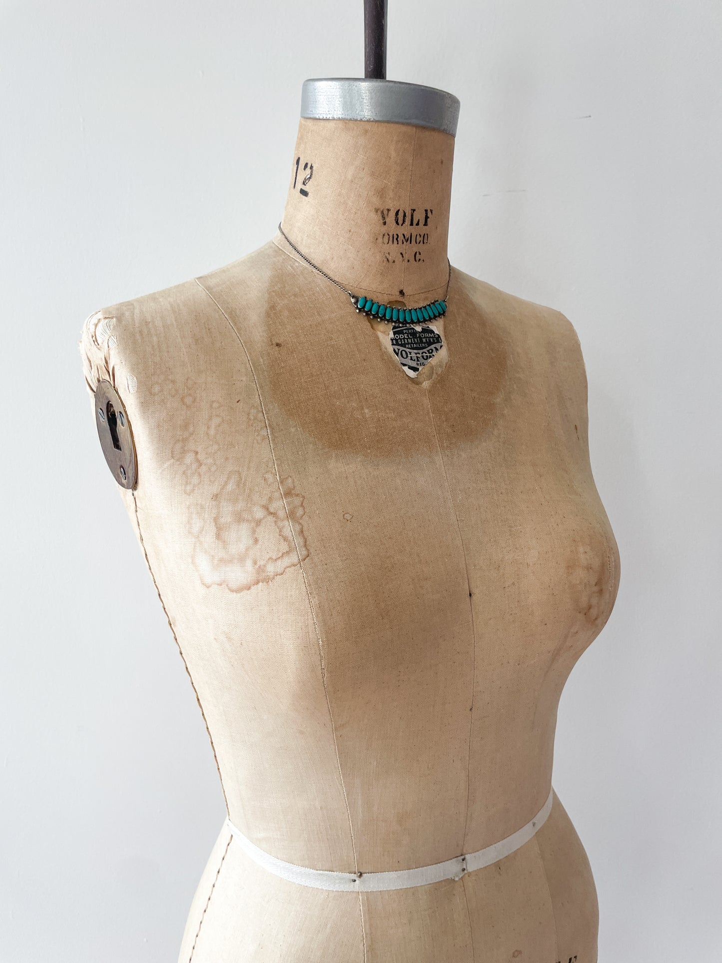 1950s Sterling and Turquoise 15 Stone Petit Point Bib Necklace