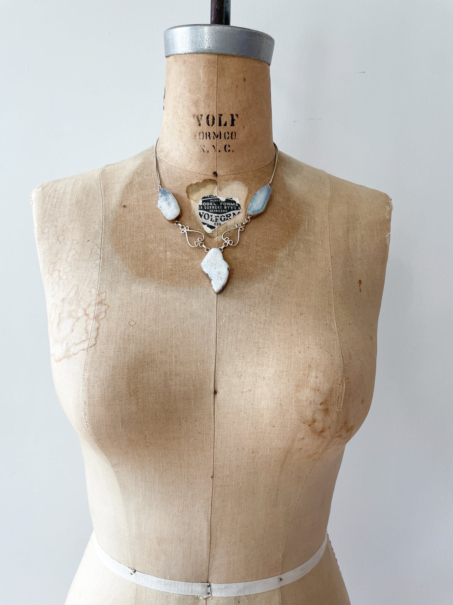 1970s Vintage Sterling and Quartz Three Stone Statement Necklace