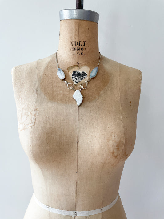 1970s Vintage Sterling and Quartz Three Stone Statement Necklace