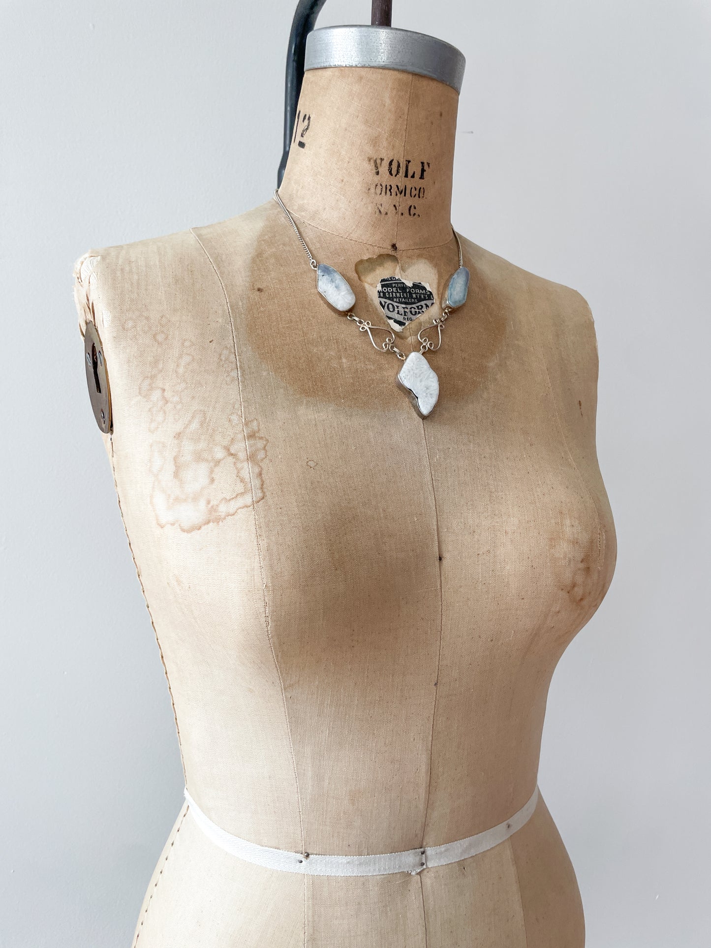 1970s Vintage Sterling and Quartz Three Stone Statement Necklace