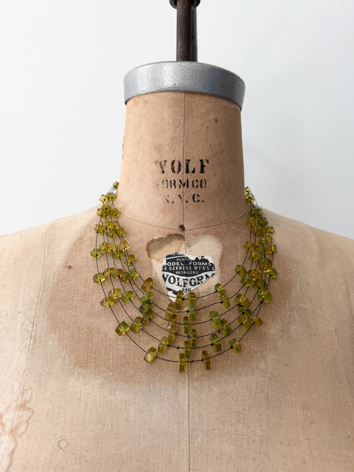 1990s Vintage Green and Yellow Acrylic Multi-Strand Scatter Necklace
