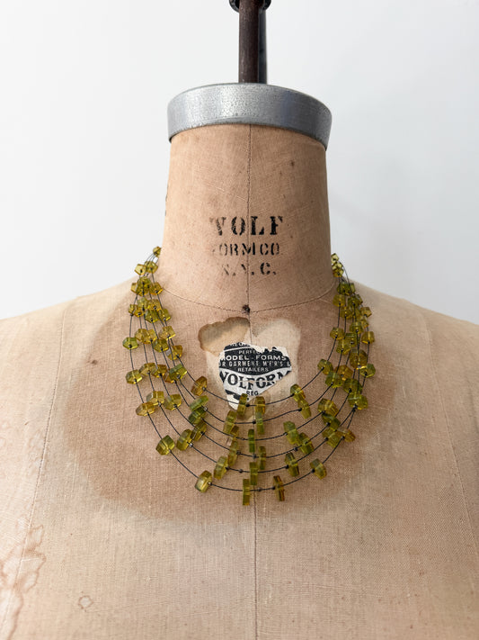 1990s Vintage Green and Yellow Acrylic Multi-Strand Scatter Necklace