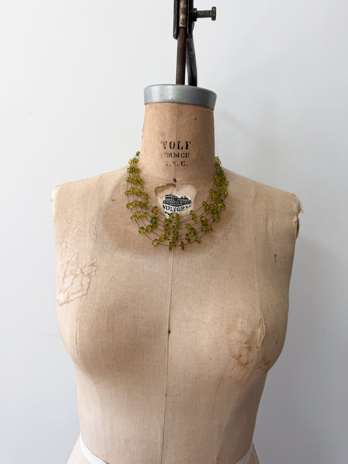 1990s Vintage Green and Yellow Acrylic Multi-Strand Scatter Necklace