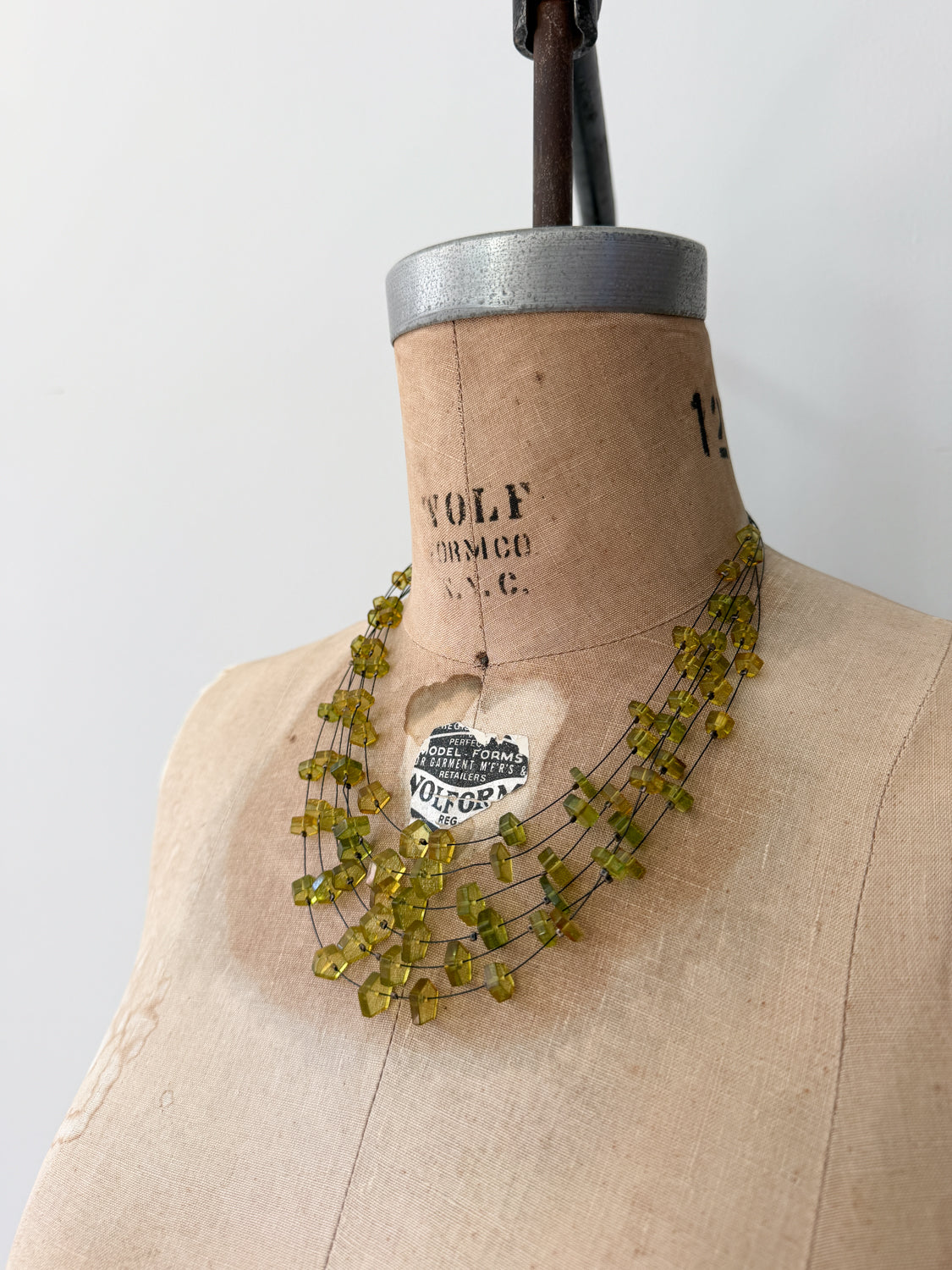 1990s Vintage Green and Yellow Acrylic Multi-Strand Scatter Necklace