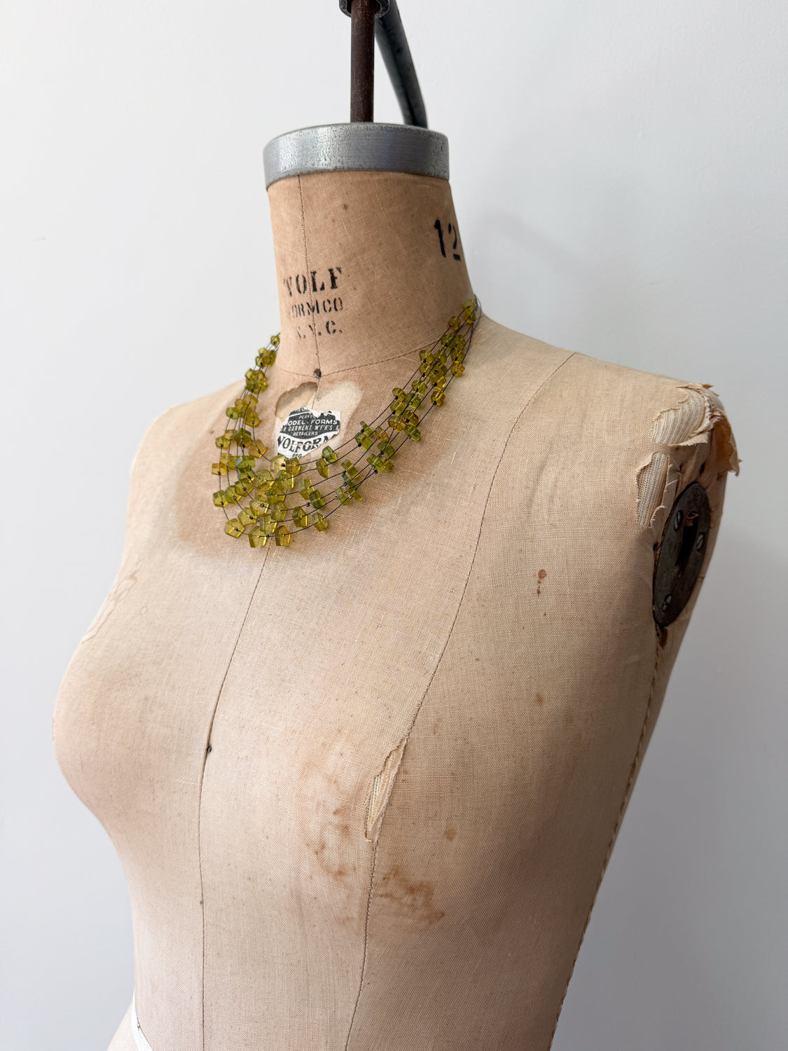 1990s Vintage Green and Yellow Acrylic Multi-Strand Scatter Necklace