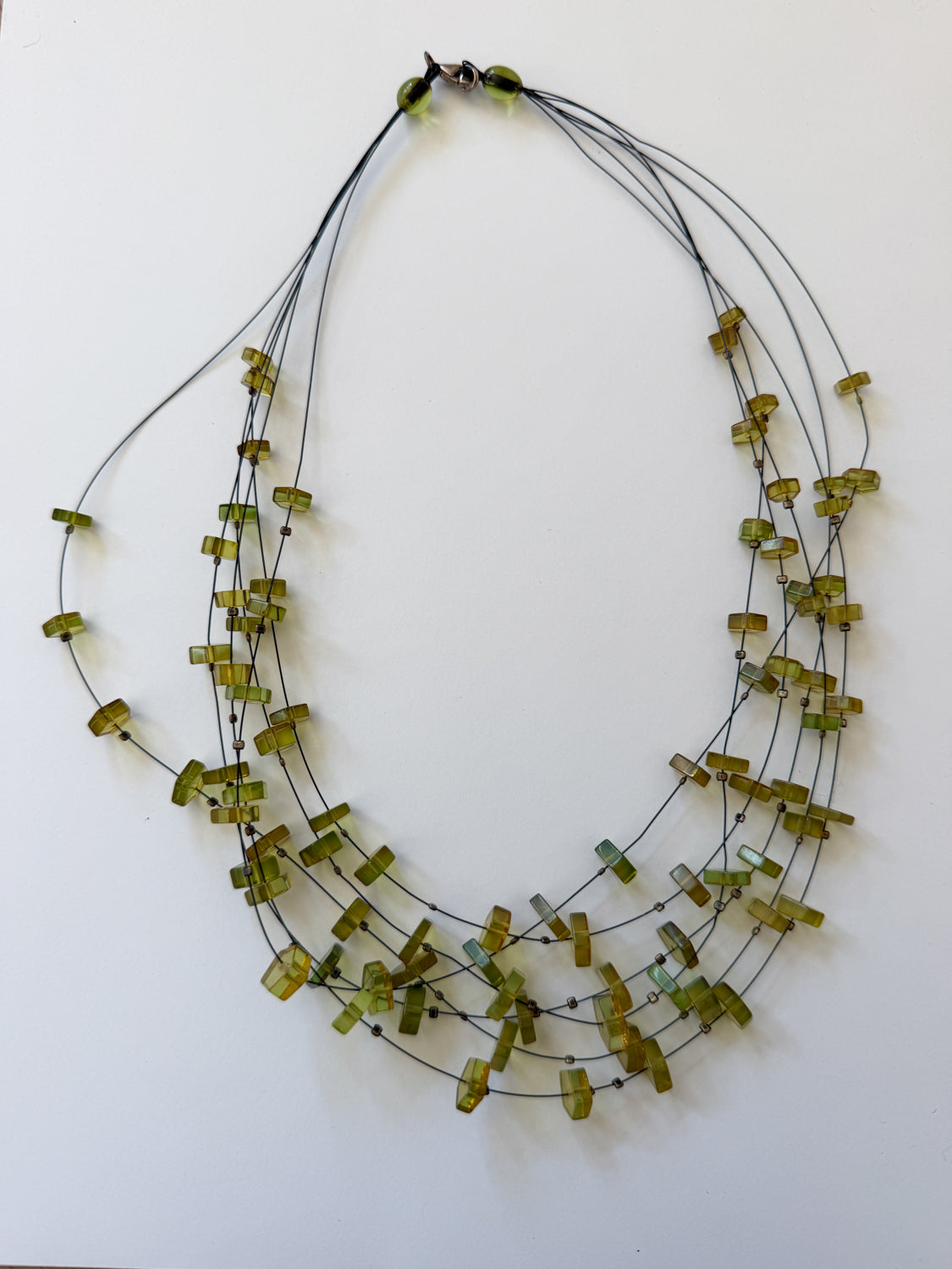 1990s Vintage Green and Yellow Acrylic Multi-Strand Scatter Necklace