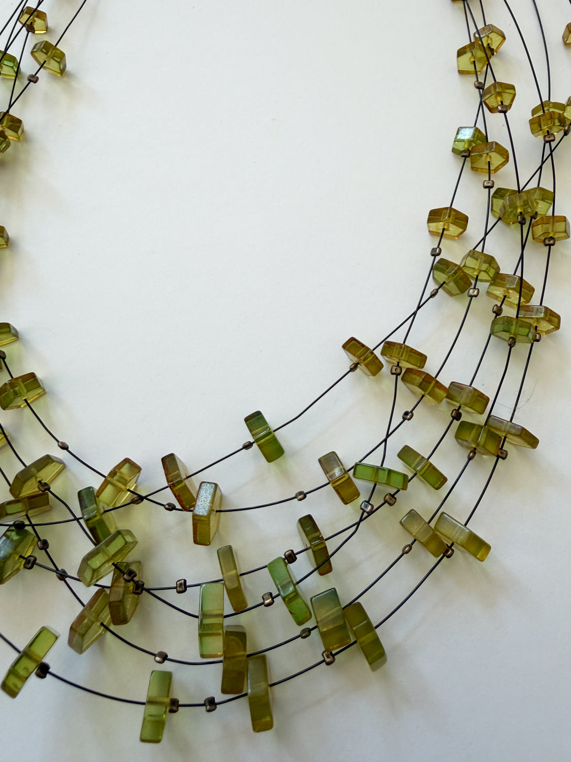 1990s Vintage Green and Yellow Acrylic Multi-Strand Scatter Necklace