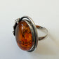 1990s Vintage Amber Sterling Silver Leaves Ring