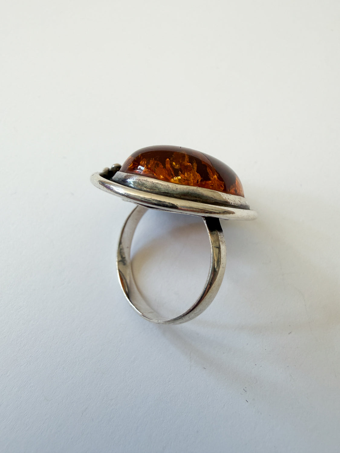 1990s Vintage Amber Sterling Silver Leaves Ring