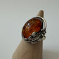 1990s Vintage Amber Sterling Silver Leaves Ring
