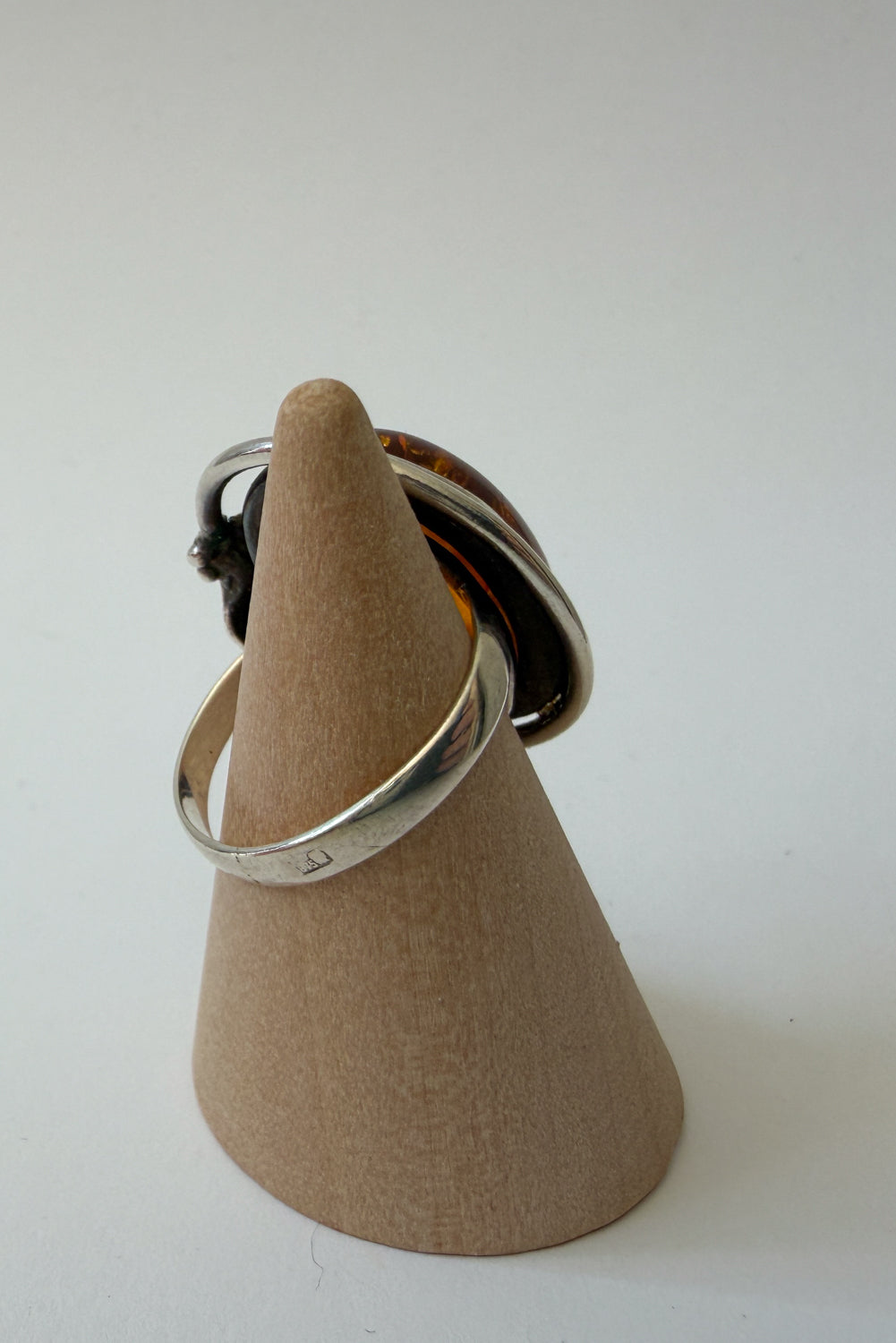 1990s Vintage Amber Sterling Silver Leaves Ring