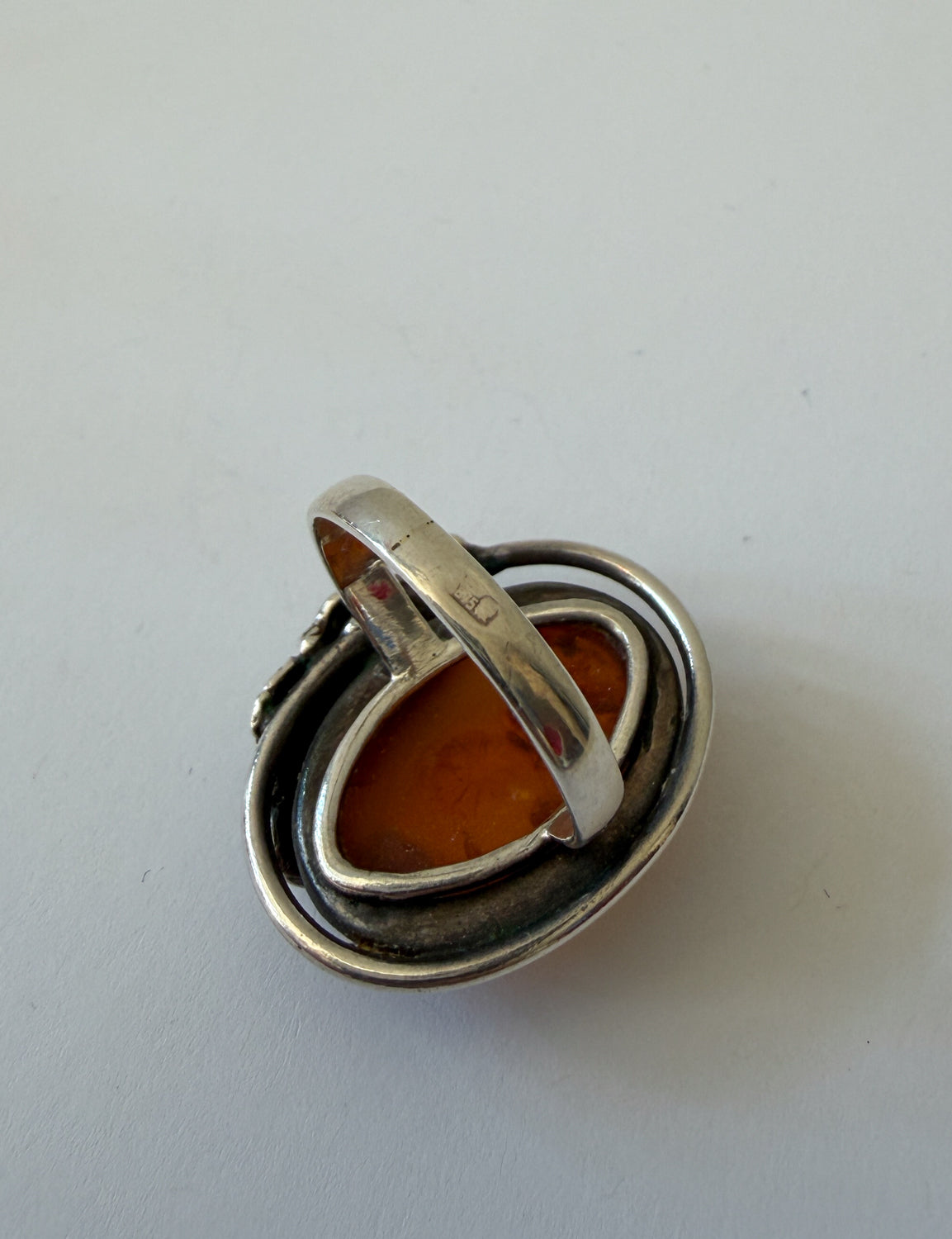 1990s Vintage Amber Sterling Silver Leaves Ring