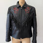 1980s Red Rose Black Fringed Leather Jacket by Dakota Joe