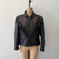 1980s Red Rose Black Fringed Leather Jacket by Dakota Joe