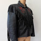 1980s Red Rose Black Fringed Leather Jacket by Dakota Joe