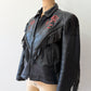 1980s Red Rose Black Fringed Leather Jacket by Dakota Joe