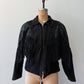 1980s Vintage Black Suede Leather Embossed Reptile Zip Up Fringe Jacket
