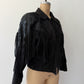 1980s Vintage Black Suede Leather Embossed Reptile Zip Up Fringe Jacket