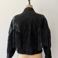 1980s Vintage Black Suede Leather Embossed Reptile Zip Up Fringe Jacket