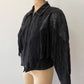 1980s Vintage Black Suede Leather Embossed Reptile Zip Up Fringe Jacket