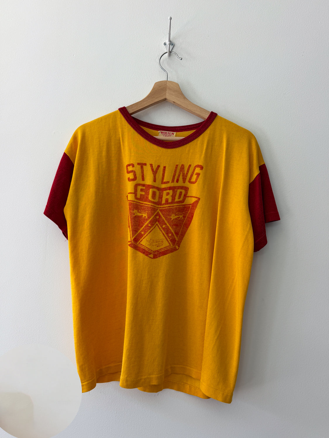 1950s Vintage Styling Ford Motors Dealership Rayon Ringer T-Shirt by Wilton
