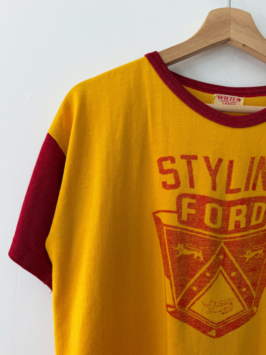 1950s Vintage Styling Ford Motors Dealership Rayon Ringer T-Shirt by Wilton