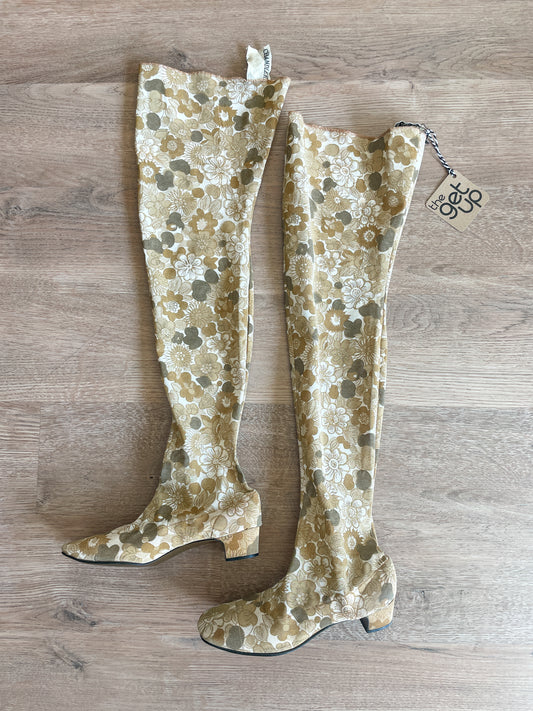 1960s Vintage Rare Over The Knee Flower Power Boots by Chandler's