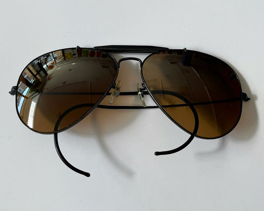 1990s Vintage Ray-Ban All Black Aviator Sunglasses Made in USA by Bauch & Lomb 1998