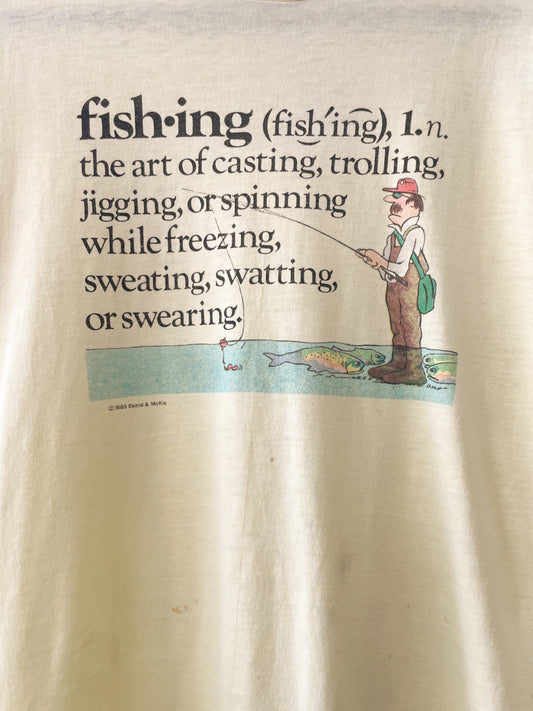 1983 Vintage Fishing Definition Joke Funny Beard & McKie Graphic Tee Shirt