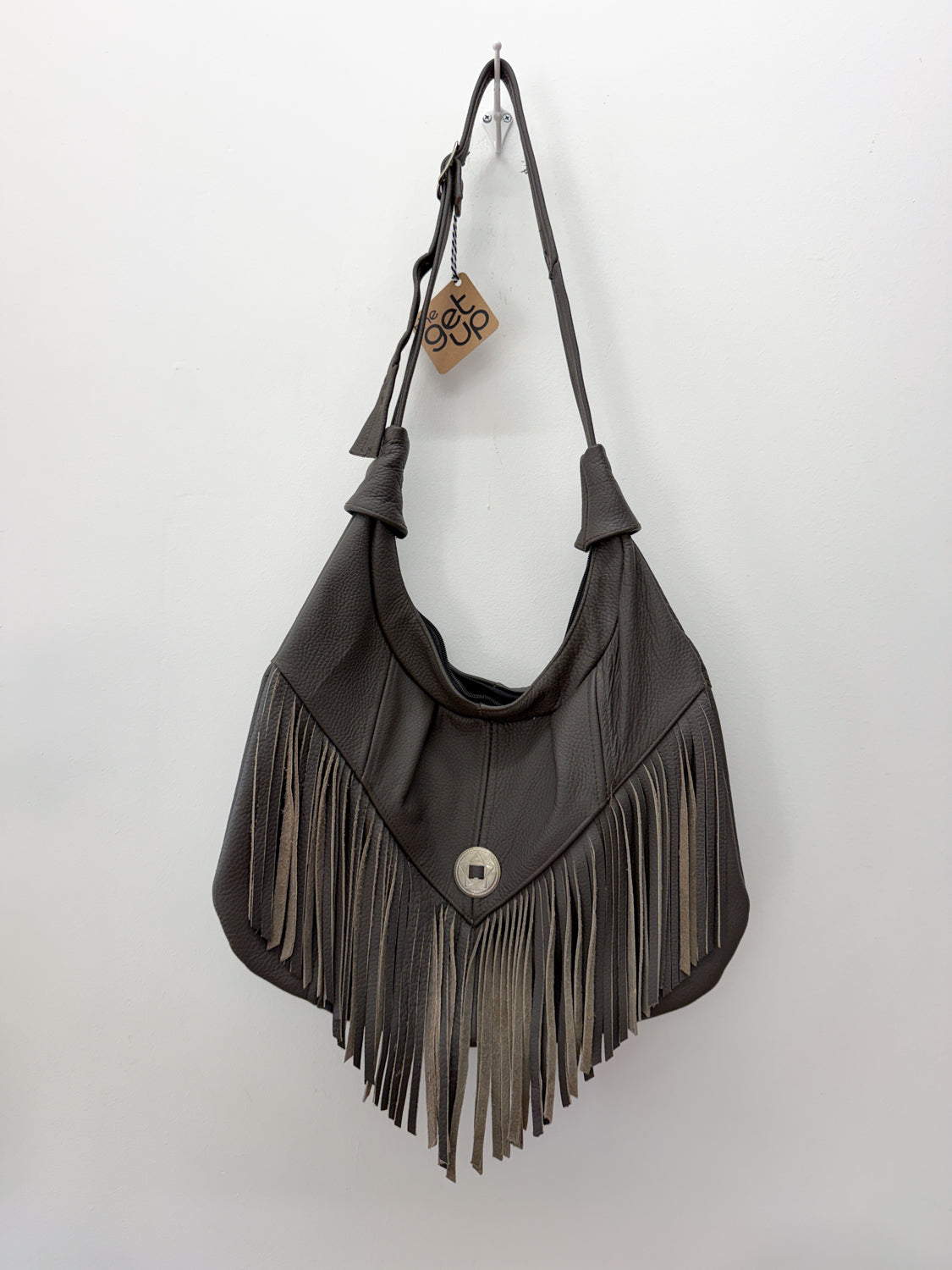 1980s Gray Fringe Leather Shoulder Bag