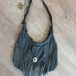 1980s Gray Fringe Leather Shoulder Bag