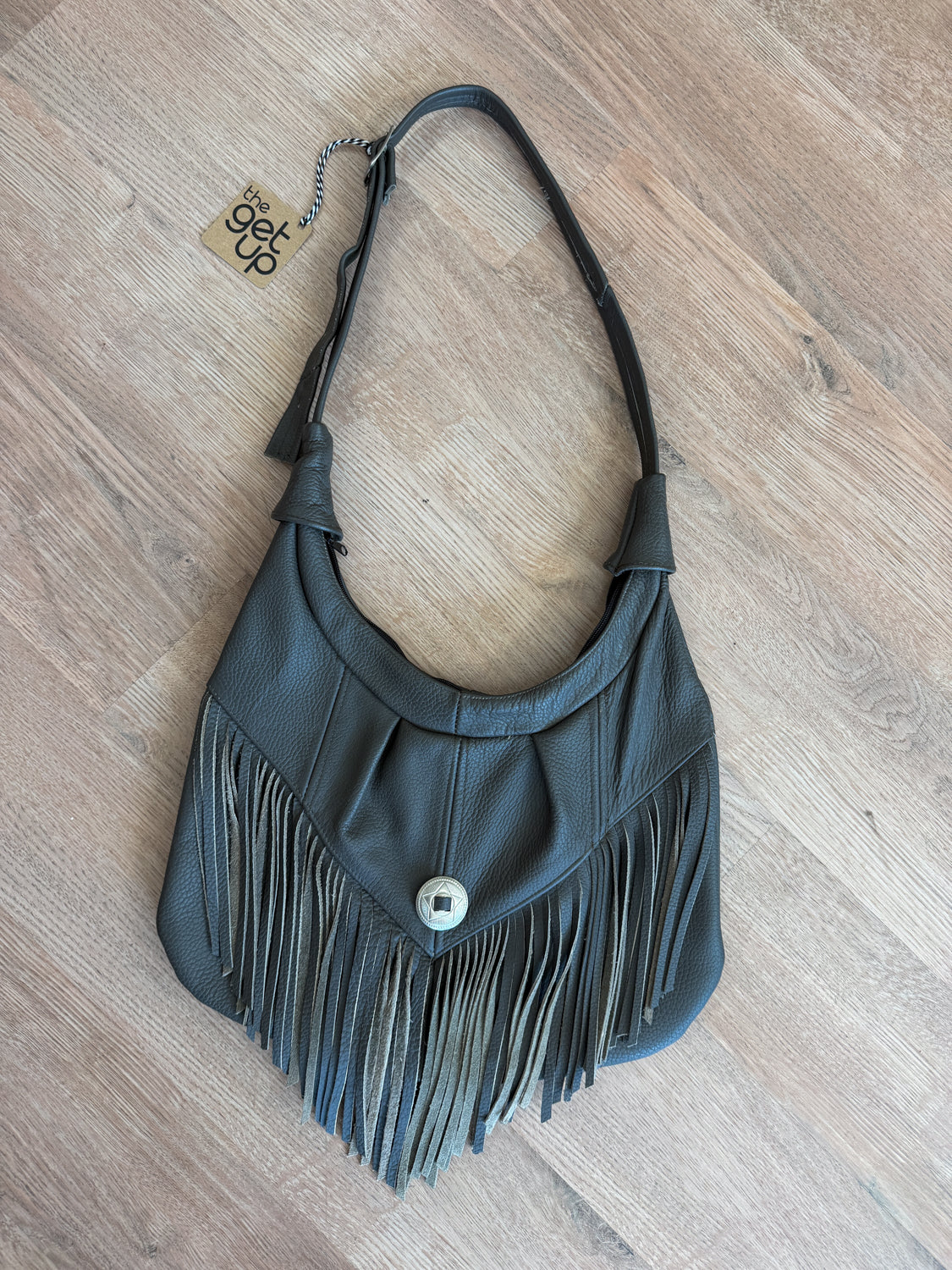 1980s Gray Fringe Leather Shoulder Bag