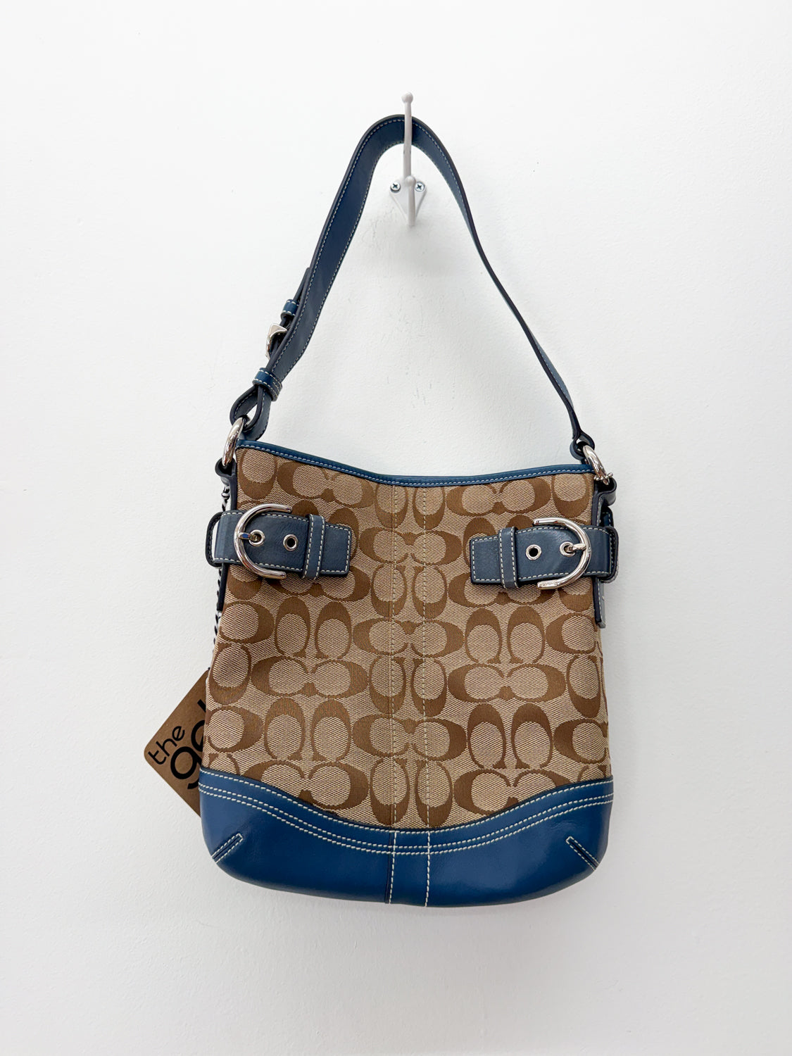 2000s Y2K COACH Signature Soho Jaquard Canvas & Blue Trim Leather Purse #3577