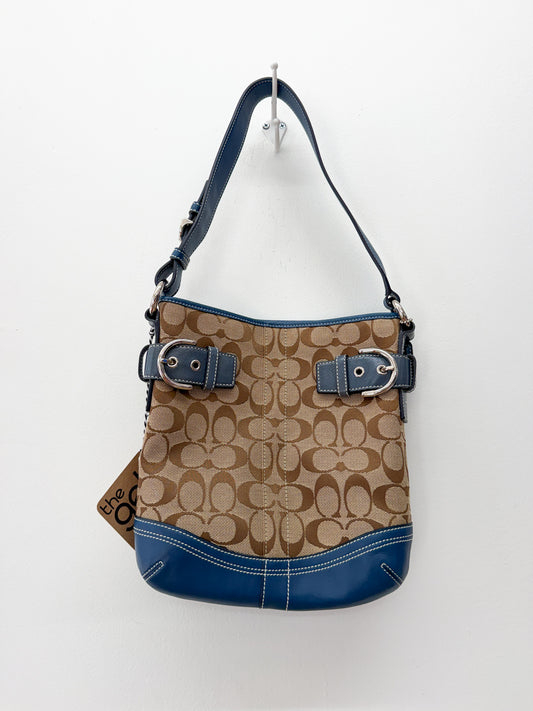 2000s Y2K COACH Signature Soho Jaquard Canvas & Blue Trim Leather Purse #3577
