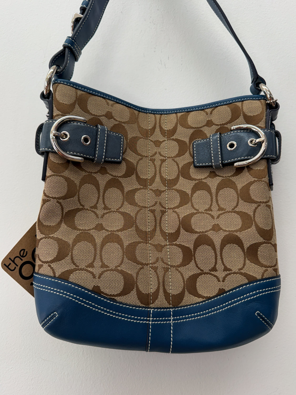 2000s Y2K COACH Signature Soho Jaquard Canvas & Blue Trim Leather Purse #3577