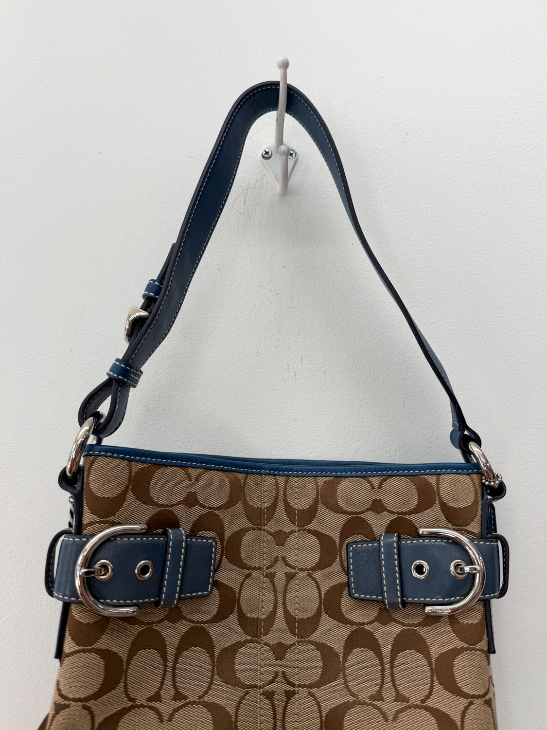 2000s Y2K COACH Signature Soho Jaquard Canvas & Blue Trim Leather Purse #3577