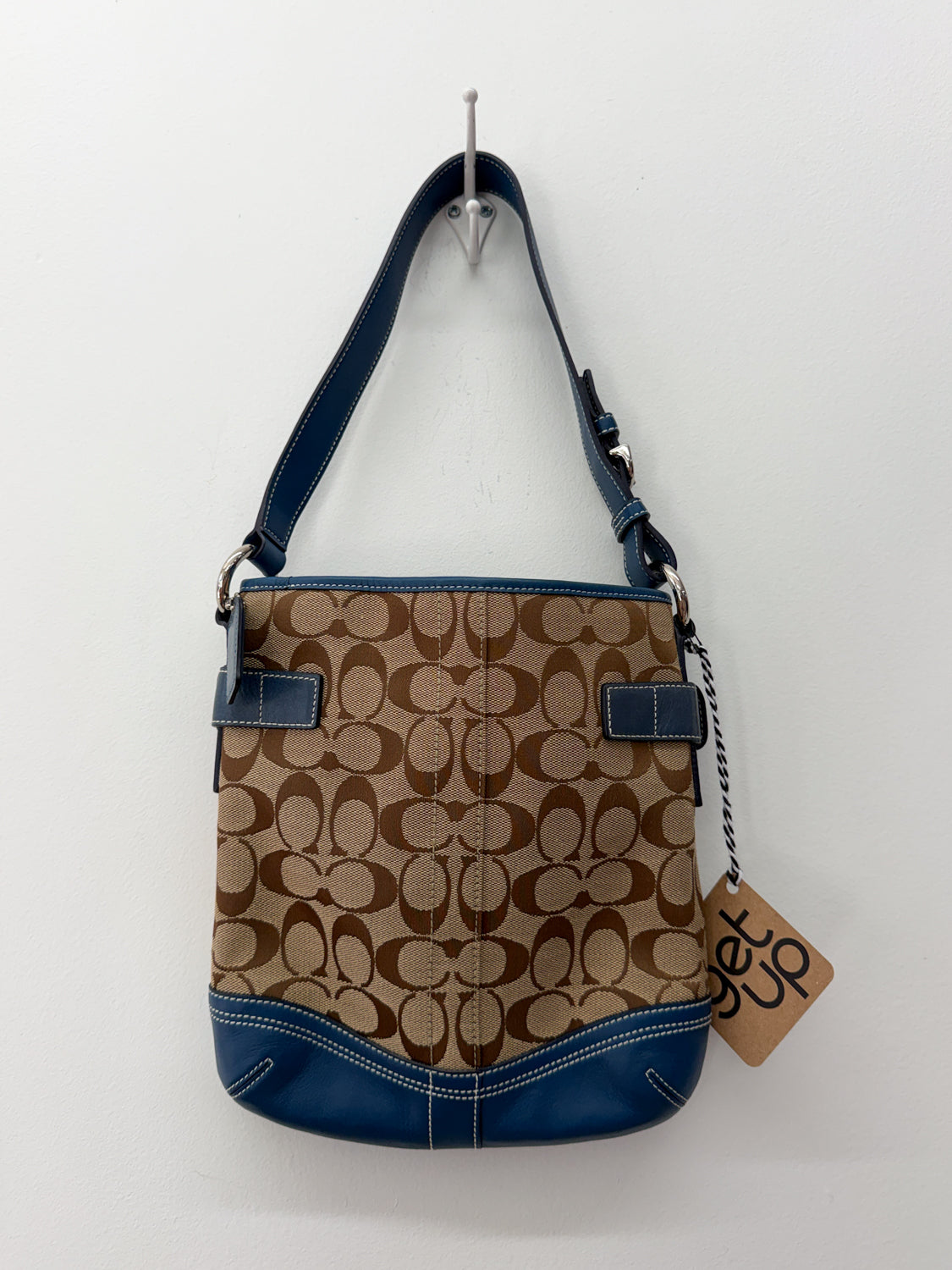 2000s Y2K COACH Signature Soho Jaquard Canvas & Blue Trim Leather Purse #3577