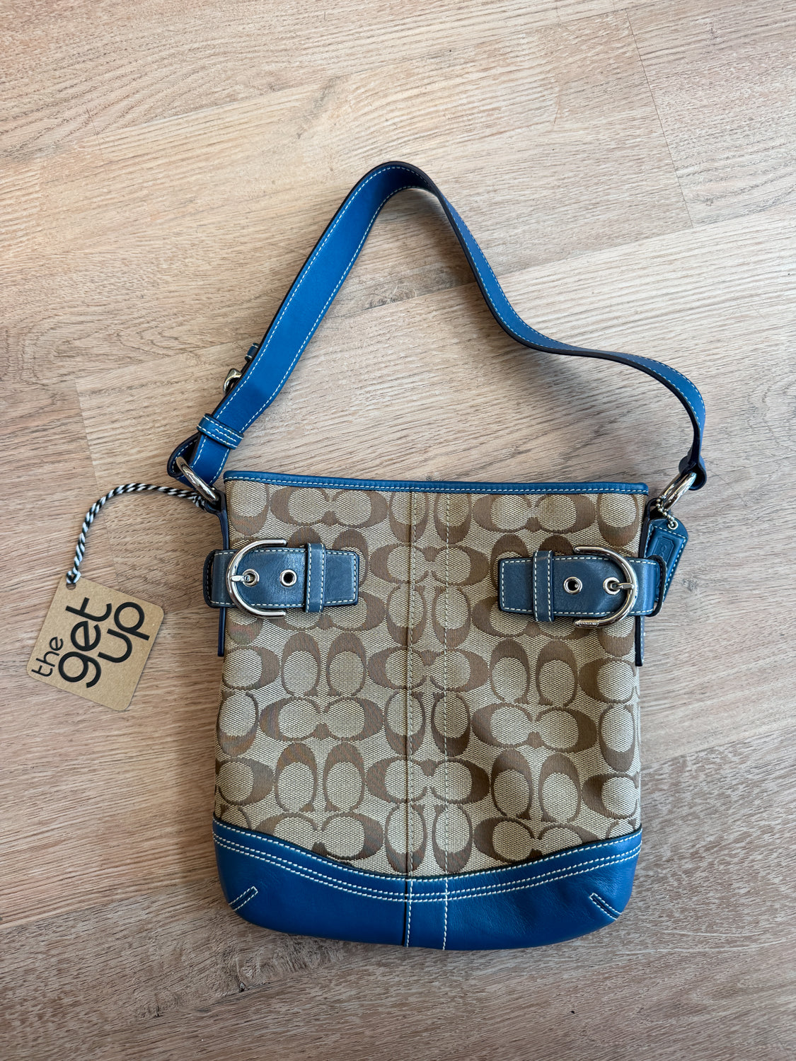 2000s Y2K COACH Signature Soho Jaquard Canvas & Blue Trim Leather Purse #3577
