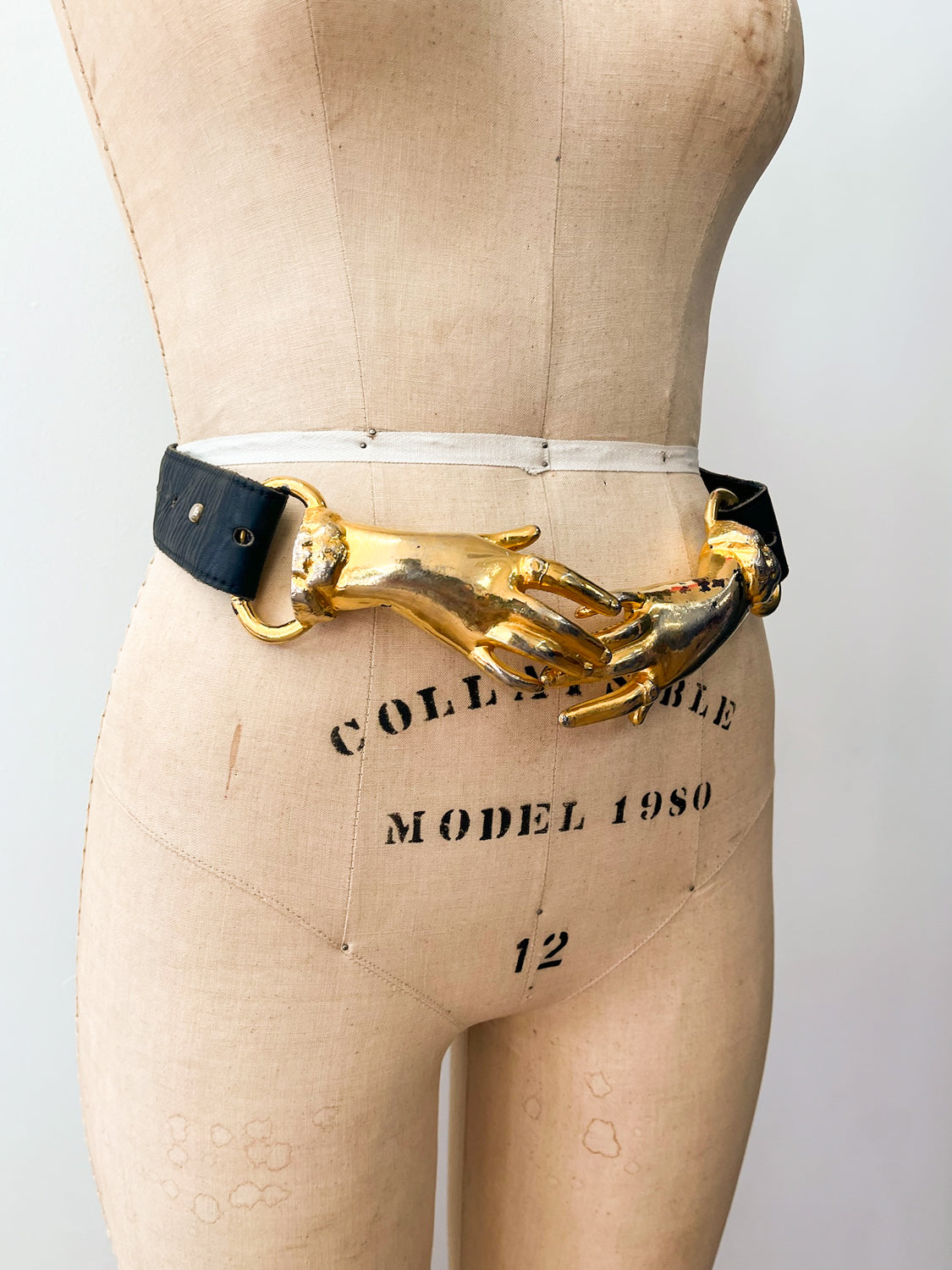 1970s Vintage Holding Hands Clasping Georges Mailian Inspired Leather Belt by Park Lane