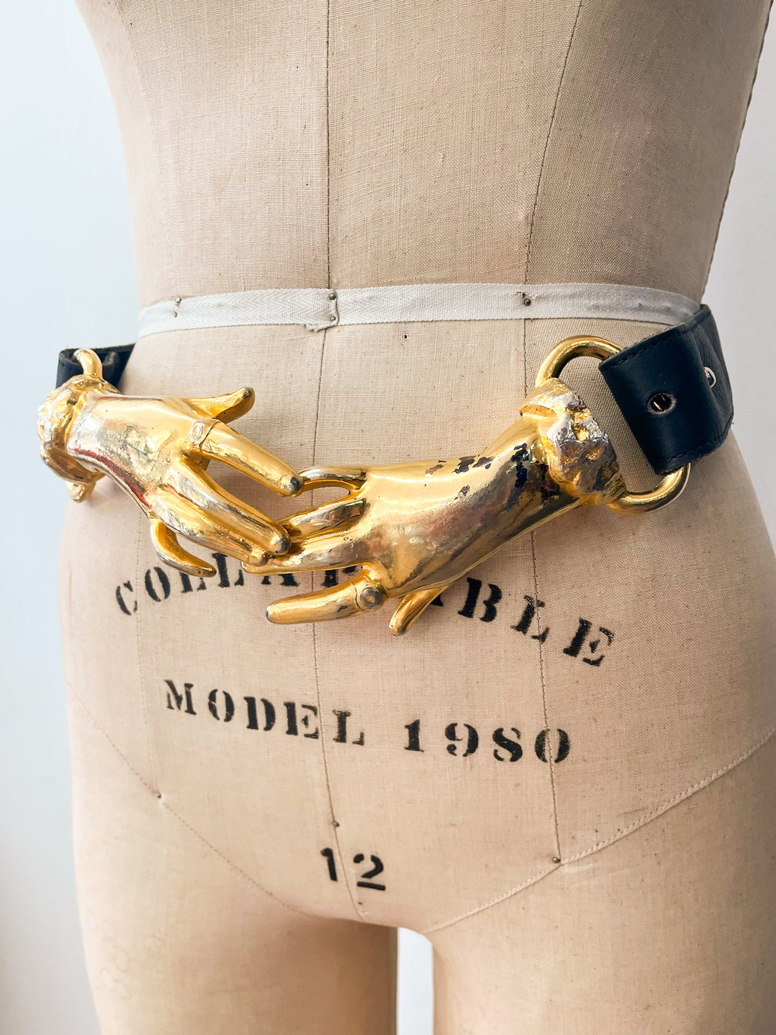 1970s Vintage Holding Hands Clasping Georges Mailian Inspired Leather Belt by Park Lane