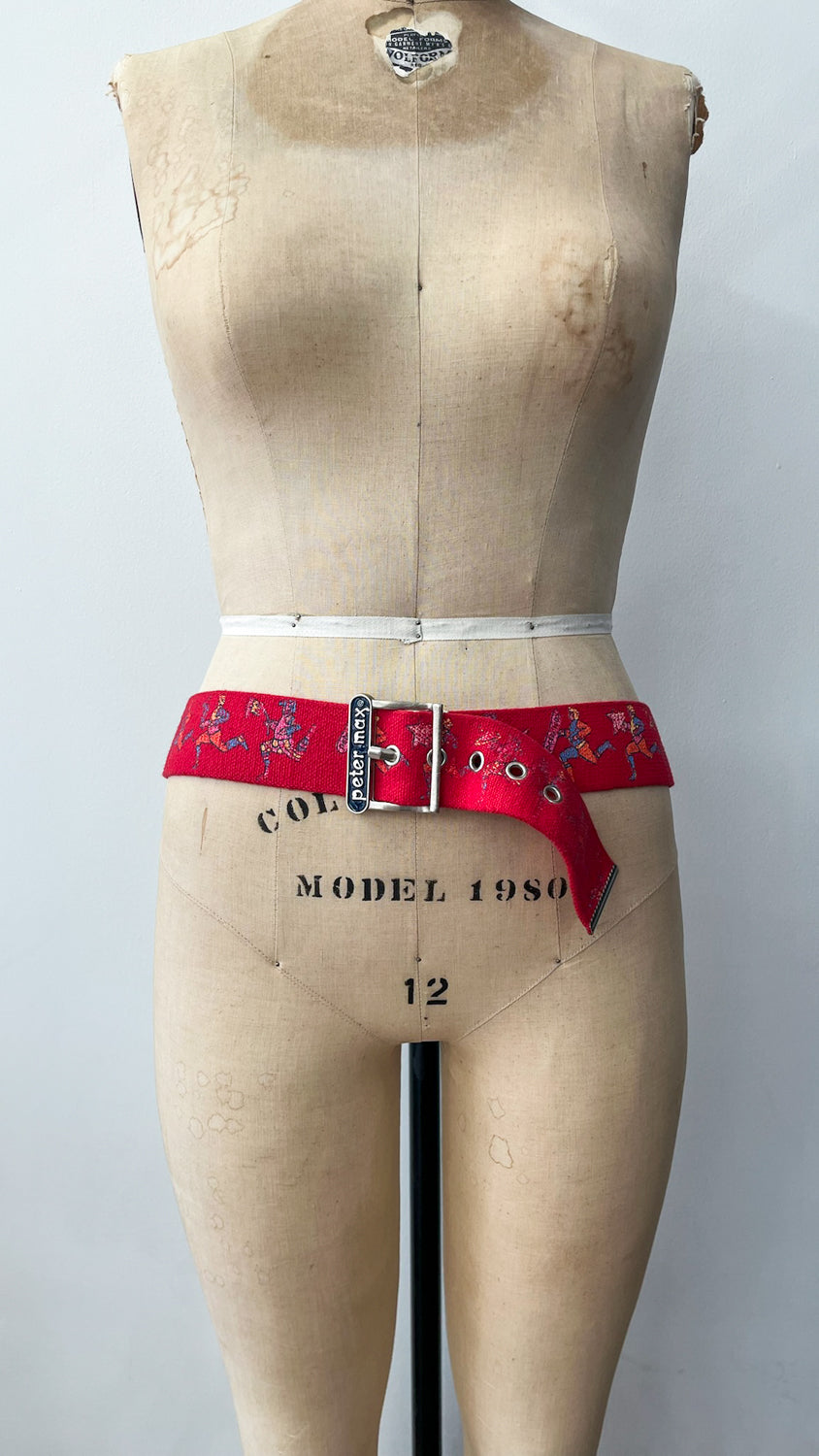 1960s - 70s Vintage Peter Max Red Canvas Cosmic Jump Belt