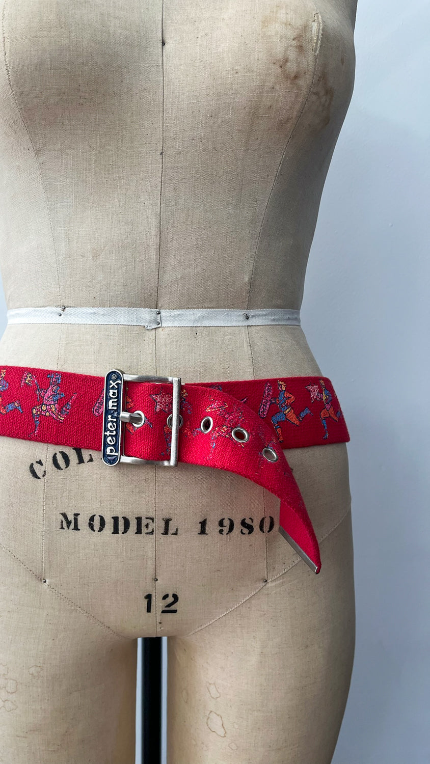 1960s - 70s Vintage Peter Max Red Canvas Cosmic Jump Belt