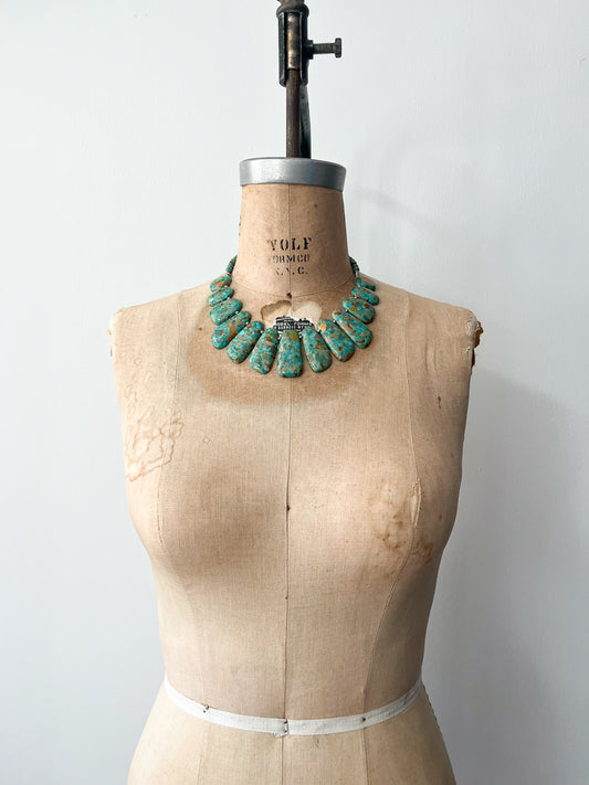 1980s Vintage Composite Turquoise Sterling Statement Necklace